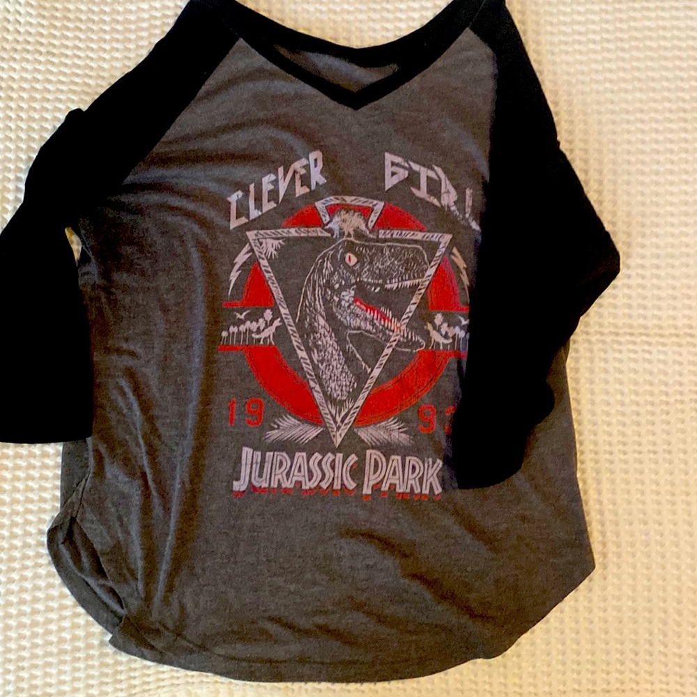 *5 for $20!* Jurassic Park vneck baseball T raptor  Clever Girl 1993 top Jrs XL